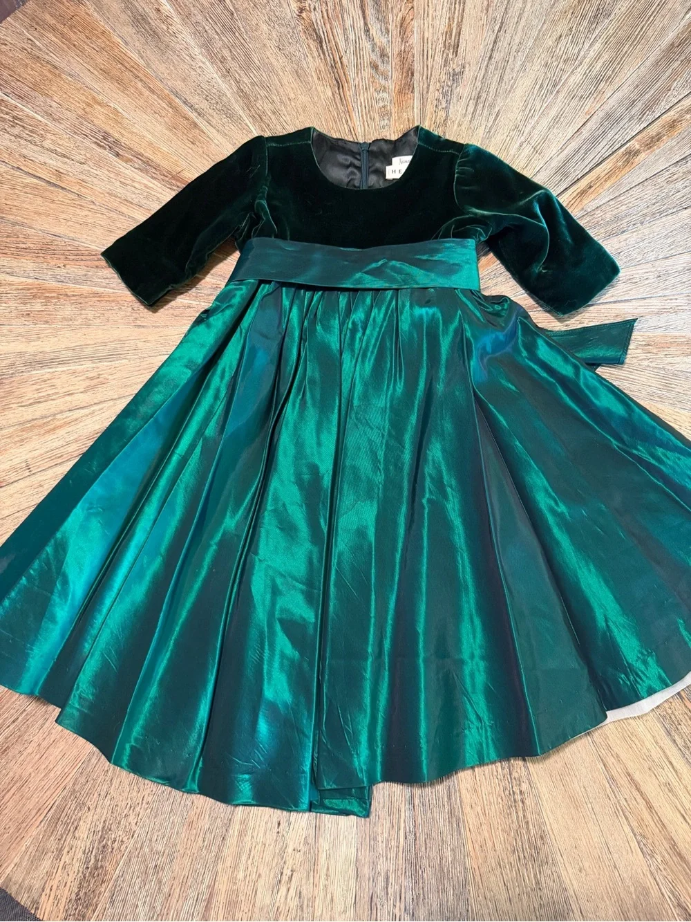 Vintage Helena Neiman Marcus 4T Emerald Velvet Taffeta Christmas Party Dress